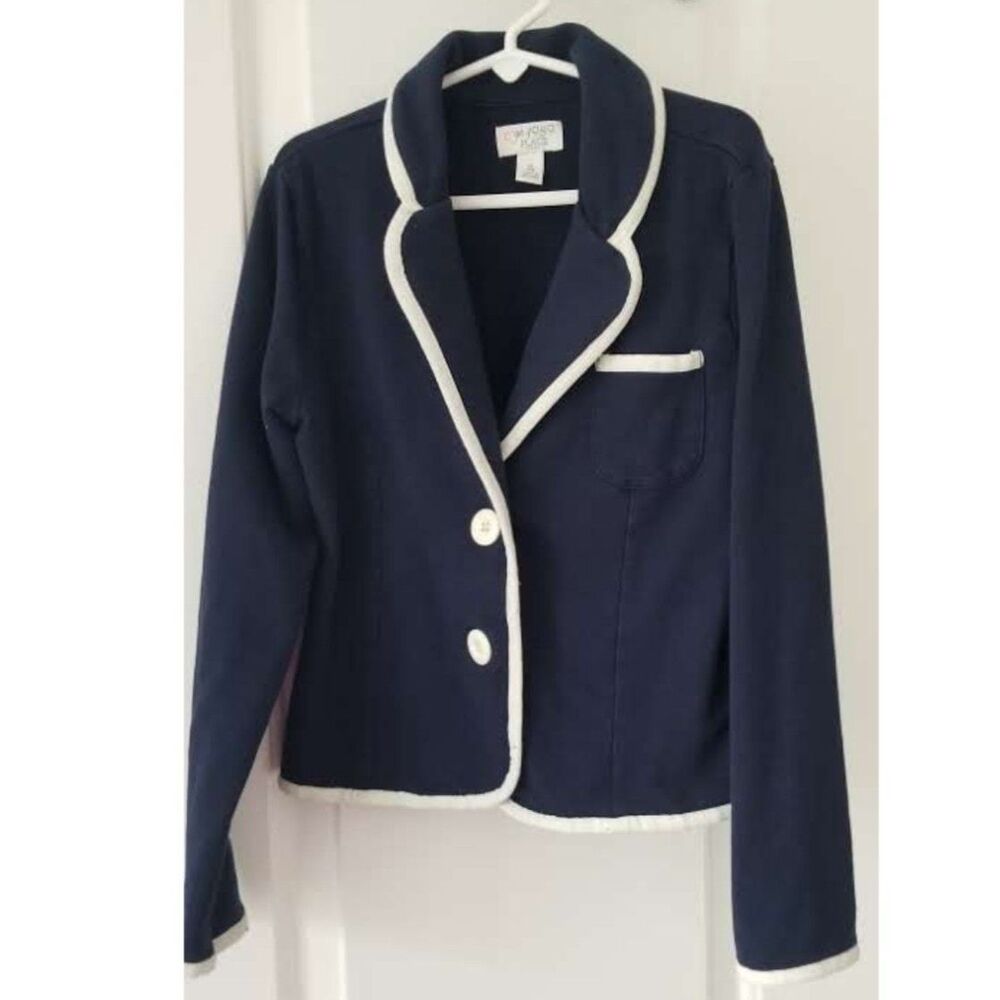 EUC Childrens Place Kids Navy Uniform Blazer Jacket Preppy White Trim Size M 7/8